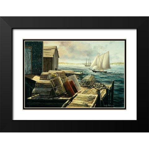 Lobster Pots New England Black Modern Wood Framed Art Print with Double Matting by Boehme, Nicky