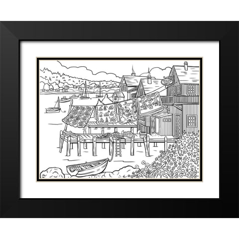 Dock Side Quilts LINE ART Black Modern Wood Framed Art Print with Double Matting by Boehme, Nicky