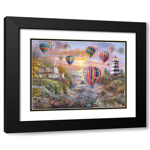 Balloons Over Cottage Cove Black Modern Wood Framed Art Print with Double Matting by Boehme, Nicky