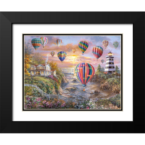Balloons Over Cottage Cove Black Modern Wood Framed Art Print with Double Matting by Boehme, Nicky