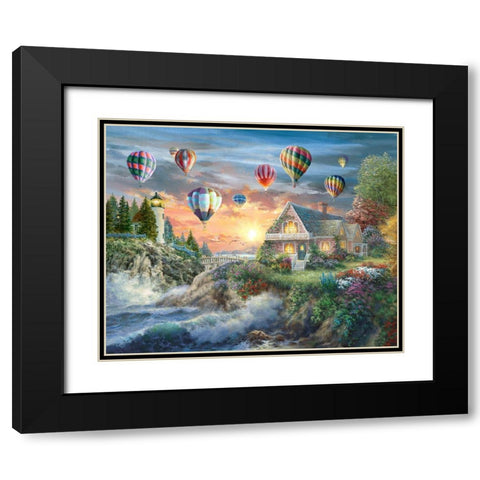 Balloons over Sunset Cove Black Modern Wood Framed Art Print with Double Matting by Boehme, Nicky