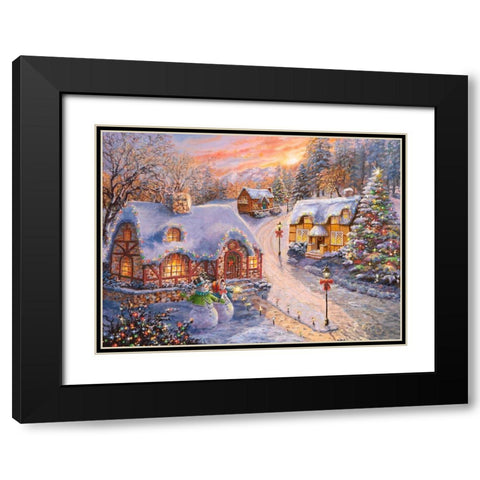 Winter Cottage Glow Black Modern Wood Framed Art Print with Double Matting by Boehme, Nicky