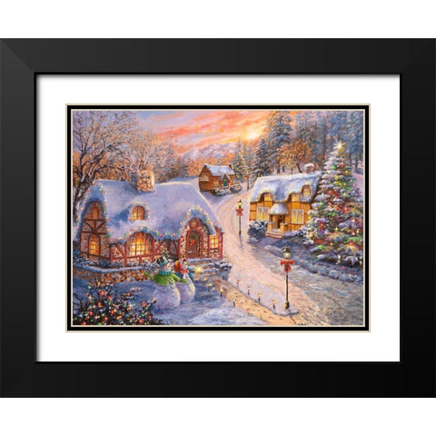 Winter Cottage Glow Black Modern Wood Framed Art Print with Double Matting by Boehme, Nicky