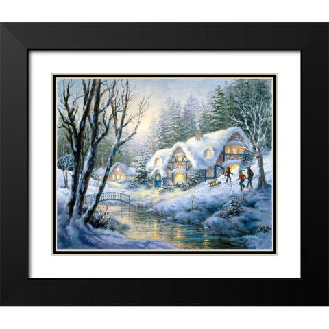 Winter Frolic Black Modern Wood Framed Art Print with Double Matting by Boehme, Nicky