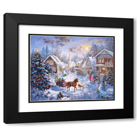 Merry Christmas Black Modern Wood Framed Art Print with Double Matting by Boehme, Nicky