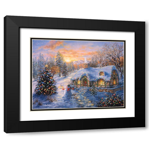 Christmas Cottage Black Modern Wood Framed Art Print with Double Matting by Boehme, Nicky