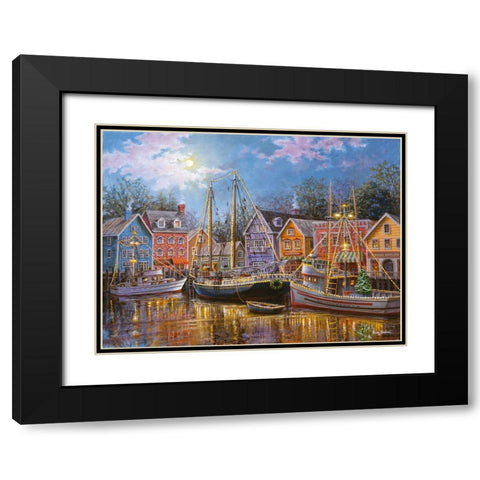 Ships Aglow Black Modern Wood Framed Art Print with Double Matting by Boehme, Nicky