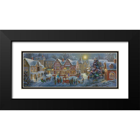 Christmas Village Panoramic Black Modern Wood Framed Art Print with Double Matting by Boehme, Nicky
