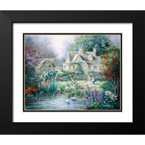 Feeding Geese Black Modern Wood Framed Art Print with Double Matting by Boehme, Nicky