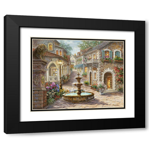Cobblestone Fountain Black Modern Wood Framed Art Print with Double Matting by Boehme, Nicky