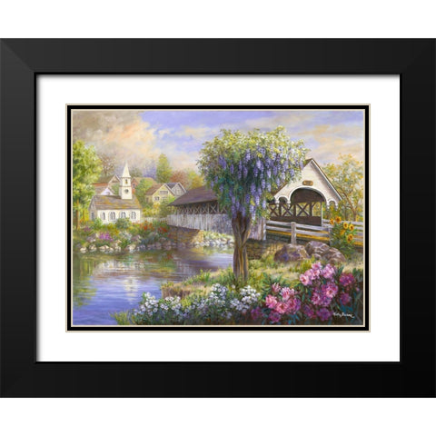 Picturesque Covered Bridge Black Modern Wood Framed Art Print with Double Matting by Boehme, Nicky