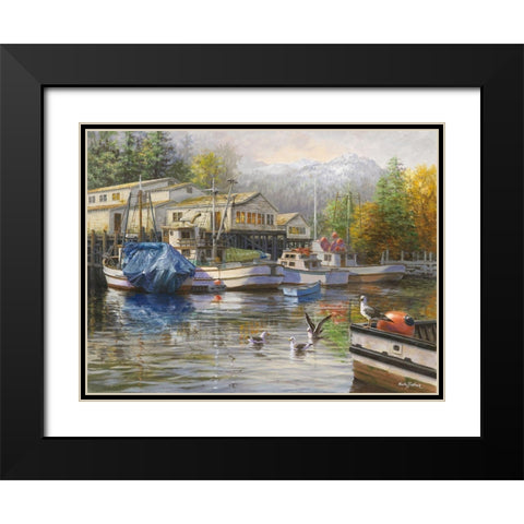 Gulls at the Marina Black Modern Wood Framed Art Print with Double Matting by Boehme, Nicky