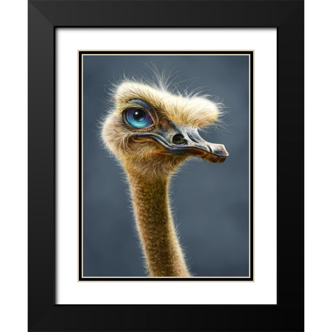 Ostrich Totem Black Modern Wood Framed Art Print with Double Matting by LaMontagne, Patrick