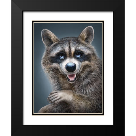 Raccoon Totem Black Modern Wood Framed Art Print with Double Matting by LaMontagne, Patrick