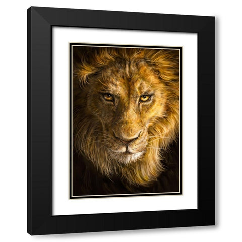 Lion Black Modern Wood Framed Art Print with Double Matting by LaMontagne, Patrick