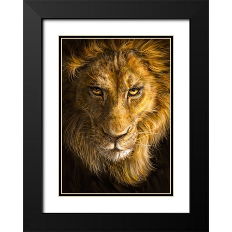 Lion Black Modern Wood Framed Art Print with Double Matting by LaMontagne, Patrick