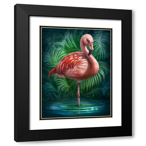 Flamingo Totem Black Modern Wood Framed Art Print with Double Matting by LaMontagne, Patrick