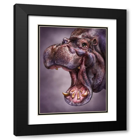 Hippo Totem Black Modern Wood Framed Art Print with Double Matting by LaMontagne, Patrick