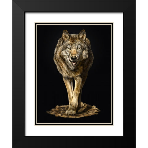 Walking Wolf Black Modern Wood Framed Art Print with Double Matting by LaMontagne, Patrick