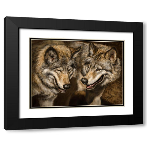 Two Wolves Black Modern Wood Framed Art Print with Double Matting by LaMontagne, Patrick