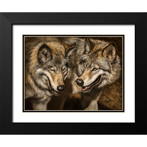 Two Wolves Black Modern Wood Framed Art Print with Double Matting by LaMontagne, Patrick