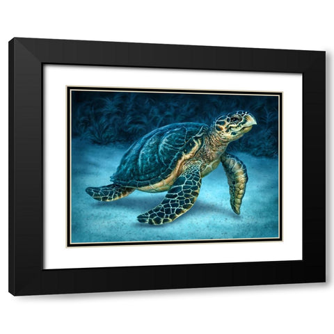 Sea Turtle Black Modern Wood Framed Art Print with Double Matting by LaMontagne, Patrick