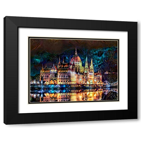 Budapest Hungary Parliament at night Black Modern Wood Framed Art Print with Double Matting by Gavidia, Pedro