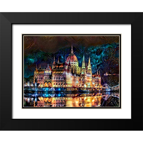 Budapest Hungary Parliament at night Black Modern Wood Framed Art Print with Double Matting by Gavidia, Pedro