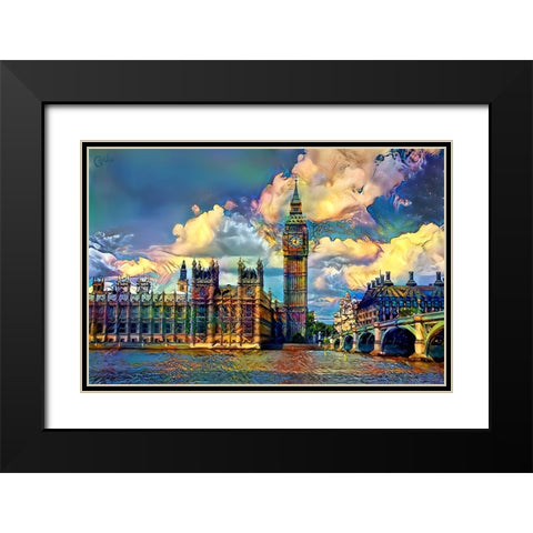 London England Big Ben and Parliament Black Modern Wood Framed Art Print with Double Matting by Gavidia, Pedro
