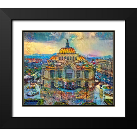 Mexico City Palace of Fine Arts in the rain Black Modern Wood Framed Art Print with Double Matting by Gavidia, Pedro