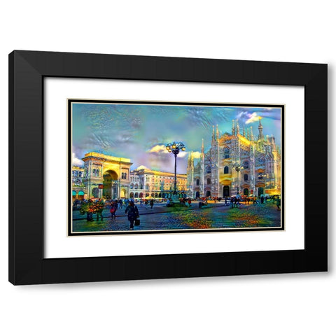 Milan Italy Piazza del Duomo Black Modern Wood Framed Art Print with Double Matting by Gavidia, Pedro