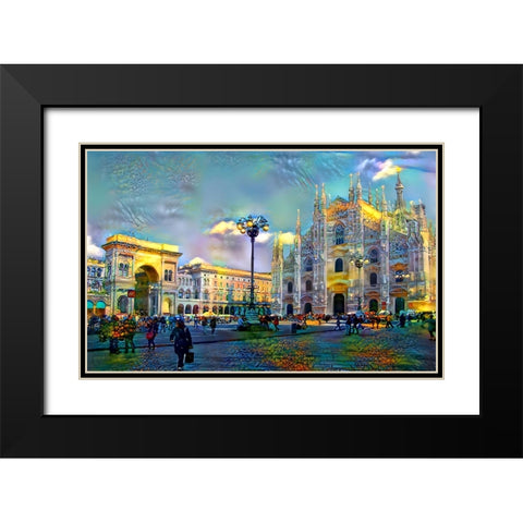 Milan Italy Piazza del Duomo Black Modern Wood Framed Art Print with Double Matting by Gavidia, Pedro