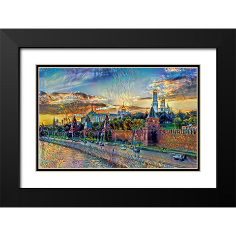 Moscow Russia Kremlin Wall Black Modern Wood Framed Art Print with Double Matting by Gavidia, Pedro