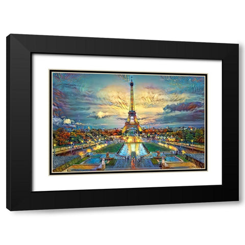 Paris France  Fontaines de Chaillot and Eiffel Tower seen from the Place du Trocadero Black Modern Wood Framed Art Print with Double Matting by Gavidia, Pedro