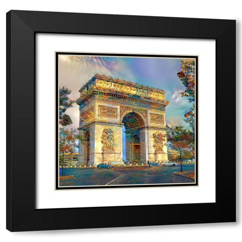 Paris France Arc de Triomphe Black Modern Wood Framed Art Print with Double Matting by Gavidia, Pedro
