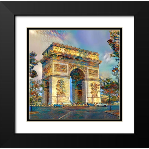 Paris France Arc de Triomphe Black Modern Wood Framed Art Print with Double Matting by Gavidia, Pedro
