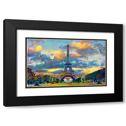 Paris France Eiffel Tower from Champ de Mars Black Modern Wood Framed Art Print with Double Matting by Gavidia, Pedro