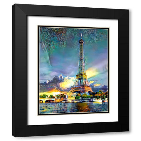 Paris France Eiffel Tower Black Modern Wood Framed Art Print with Double Matting by Gavidia, Pedro