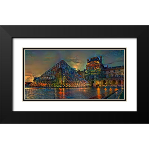 Paris France Louvre Museum at dusk Black Modern Wood Framed Art Print with Double Matting by Gavidia, Pedro