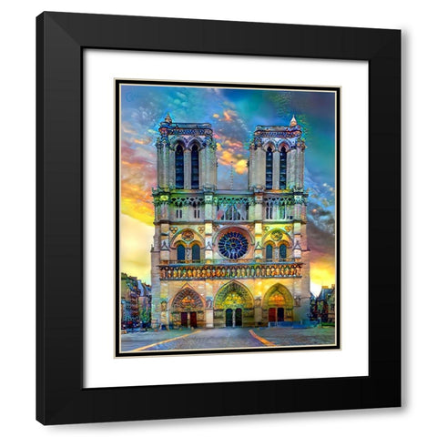 Paris France Notre Dame Cathedral Black Modern Wood Framed Art Print with Double Matting by Gavidia, Pedro