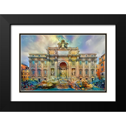 Rome Italy Trevi Fountain Black Modern Wood Framed Art Print with Double Matting by Gavidia, Pedro