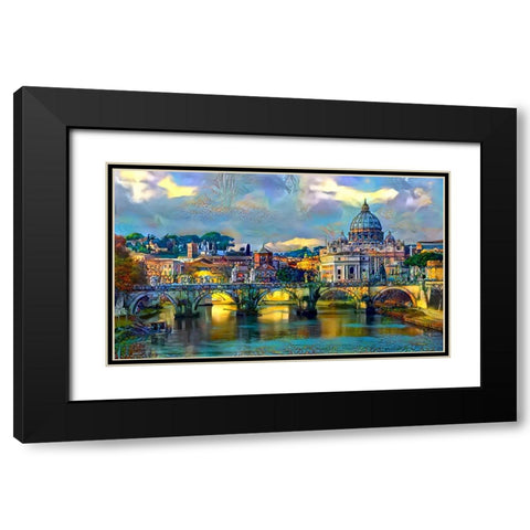 Vatican City Saint Peter Basilica and bridge by day Black Modern Wood Framed Art Print with Double Matting by Gavidia, Pedro