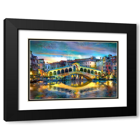 Venice Italy Rialto Bridge at night Black Modern Wood Framed Art Print with Double Matting by Gavidia, Pedro