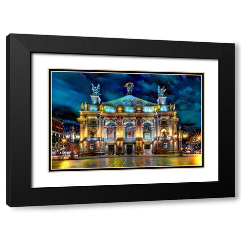 Leopolis Ukraine Opera Black Modern Wood Framed Art Print with Double Matting by Gavidia, Pedro