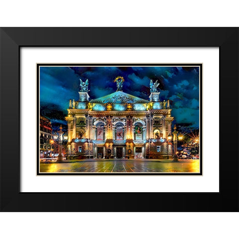 Leopolis Ukraine Opera Black Modern Wood Framed Art Print with Double Matting by Gavidia, Pedro