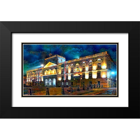Mexico City Palace of Mines Night Black Modern Wood Framed Art Print with Double Matting by Gavidia, Pedro
