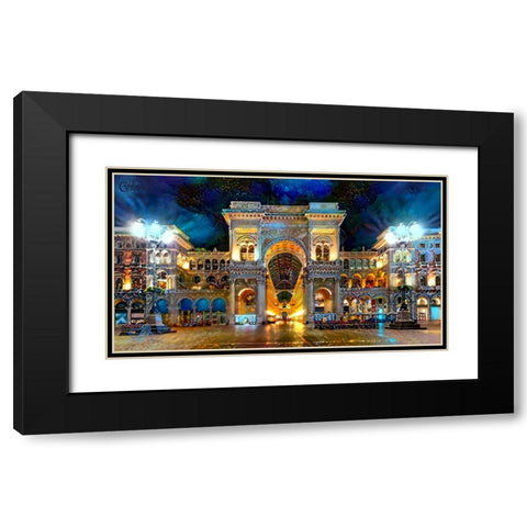 Milan Italy Vitorio Emanuel II Night 2022 Black Modern Wood Framed Art Print with Double Matting by Gavidia, Pedro