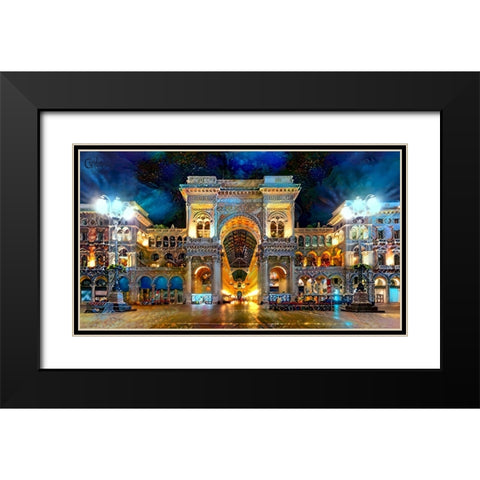 Milan Italy Vitorio Emanuel II Night 2022 Black Modern Wood Framed Art Print with Double Matting by Gavidia, Pedro