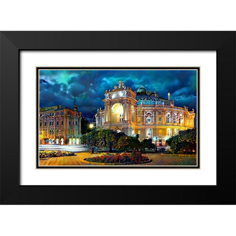 Odessa Ukraine Opera and Ballet Theater Night Black Modern Wood Framed Art Print with Double Matting by Gavidia, Pedro