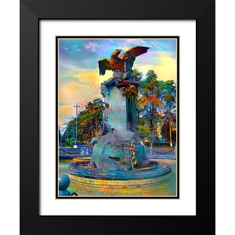 Toluca Mexio Fountain Eagle-Firmado Black Modern Wood Framed Art Print with Double Matting by Gavidia, Pedro